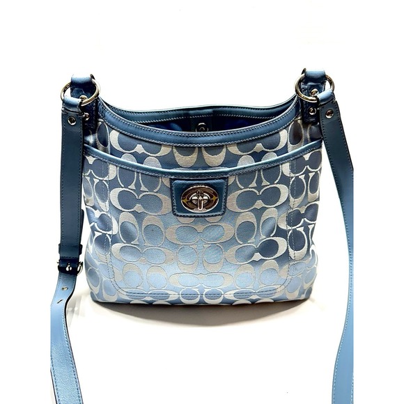 NWOT COACH‎ (POOL BLUE RARE!!) PENELOPE SIGNATURE SATEEN CONVERTIBLE SHOULDER - Picture 1 of 16